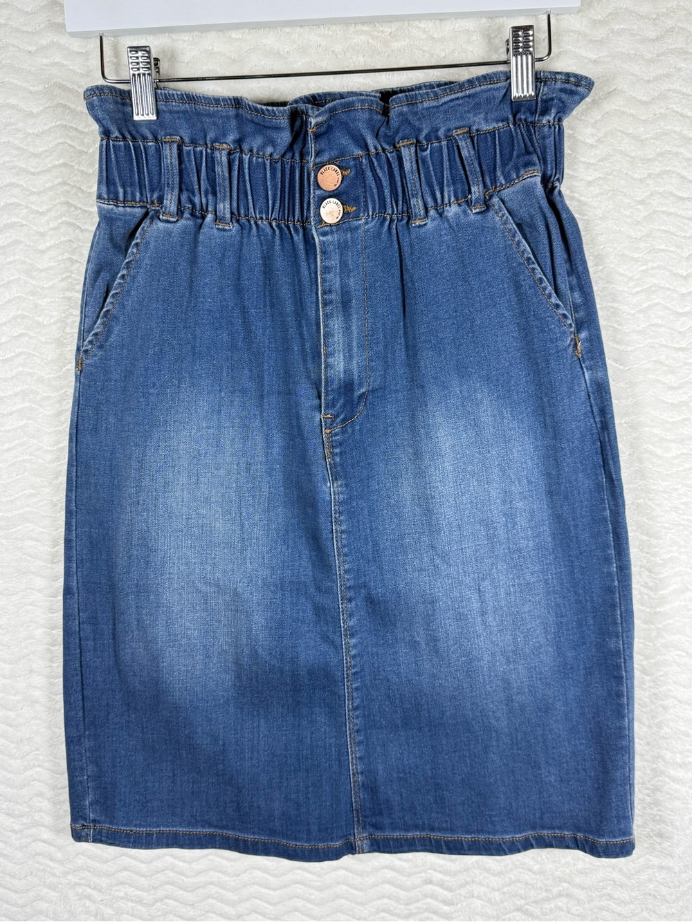 Black Label Blue Denim Paperbag Waist Pencil Skirt